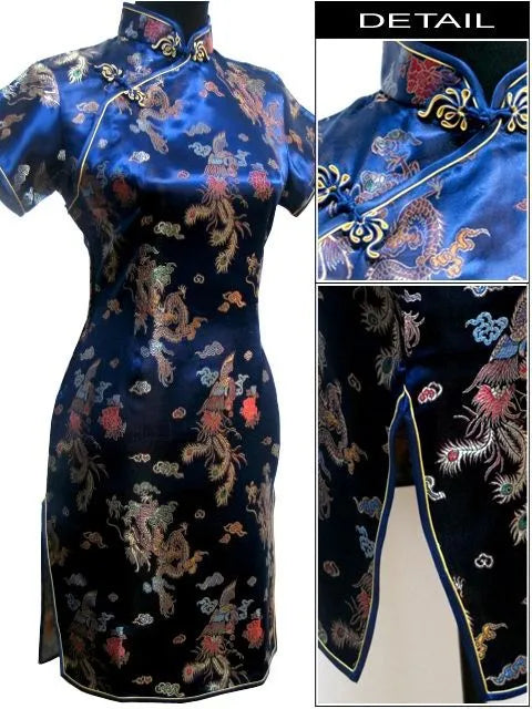 Navy Blue Vintage Chinese Women's Satin Mini Cheongsam Qipao Dress  S M L XL XXL XXXL 4XL 5XL 6XL Mujeres Vestido J4065 - Seprincess