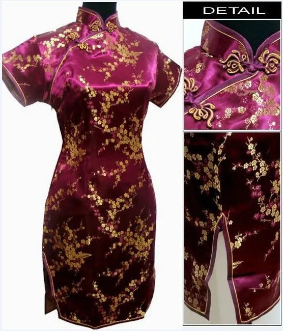 Black Traditional Chinese Dress Mujer Vestido Women's Satin Qipao Mini Cheongsam Flower Size S M L XL XXL XXXL 4XL 5XL 6XL J4039 - Seprincess