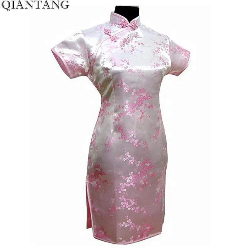 Black Traditional Chinese Dress Mujer Vestido Women's Satin Qipao Mini Cheongsam Flower Size S M L XL XXL XXXL 4XL 5XL 6XL J4039 - Seprincess