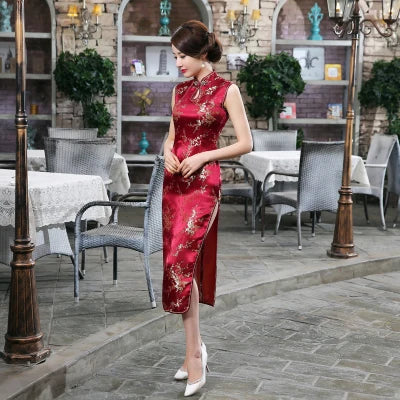 Sexy Women Sleeveless Dress Slim Cheongsam Novelty Vintage Chinese Mandarin Collar Qipao Evening Party Dress Vestidos - Seprincess