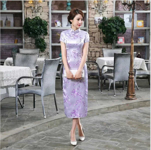 Red Chinese Women Dress Vintage Satin Qipao Sexy Long Slim Cheongsam Hot Sale Flower Dress Size S M XL XXL 3X4XL 5XL 6XL JA13 - Seprincess