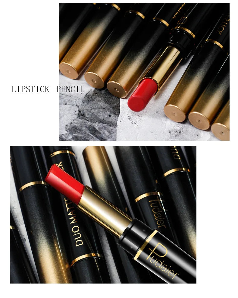 Pudaier 16 Colors Double Ended Lipstick Lip Pencil Combination Waterproof Makeup Long Lasting Beauty Half Matte Lip Stick - Seprincess