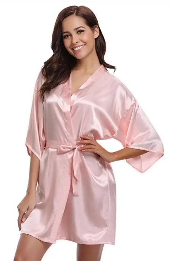 RB032 2018 New Silk Kimono Robe Bathrobe Women Silk Bridesmaid Robes Sexy Navy Blue Robes Satin Robe Ladies Dressing Gowns - Seprincess