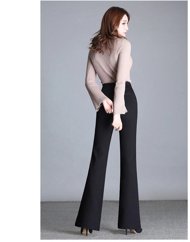 New Women's Autumn Spring Tight Flare Pants Red High Waist  Blue Elastic Band Trousers Fashion Casual Stretch Pants 6XL