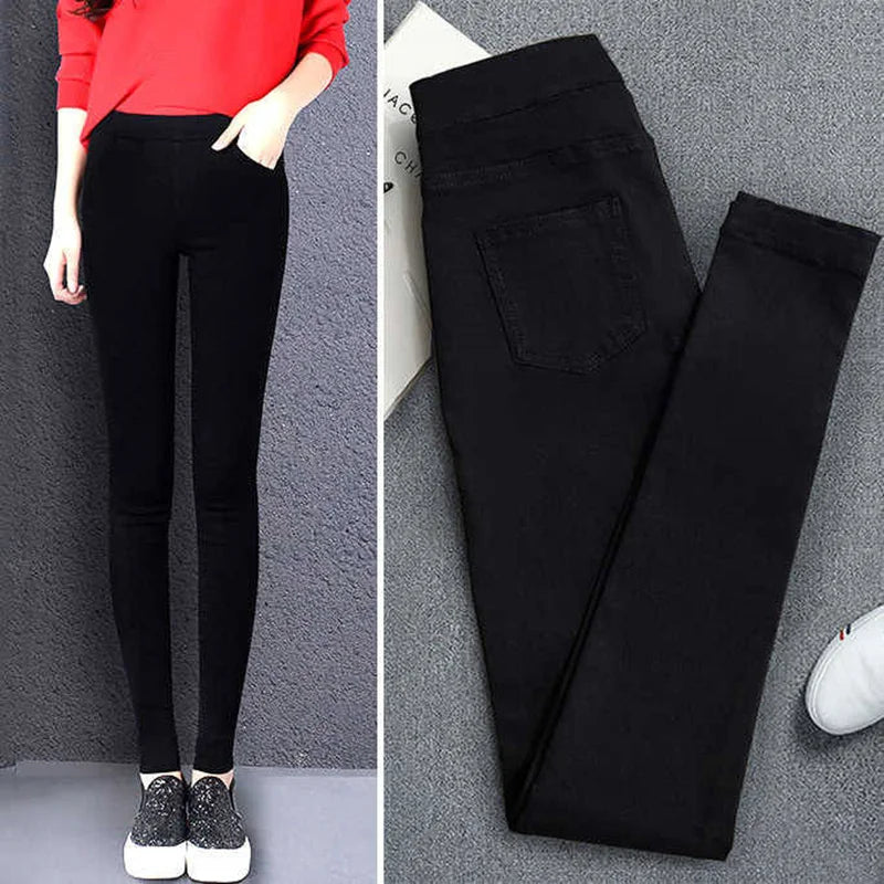 New High Elastic Skinny Pencil Jeans Stretch Black Jeans Spring Vintage High Waist Autumn Denim Spring Pants Jeans