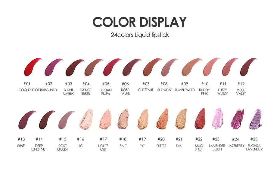 FOCALLURE Waterproof Liquid Lipstick Batom Red Velvet Lip Tint Brown Nude Matte Colourful Lipstick Makeup Cosmetics Maquiagem - Seprincess