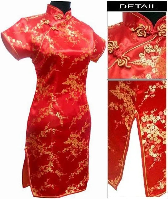 Black Traditional Chinese Dress Mujer Vestido Women's Satin Qipao Mini Cheongsam Flower Size S M L XL XXL XXXL 4XL 5XL 6XL J4039 - Seprincess