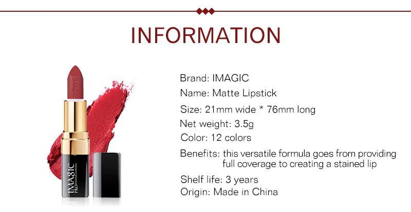 IMAGIC Lipstick Moisturizer Lips Smooth Lip Stick Long Lasting Charming Lip Lipstick Cosmetic Beauty Makeup 12 Colors - Seprincess