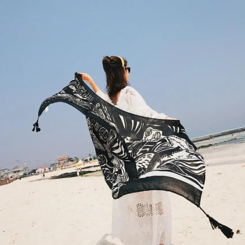 2018 New 90x180cm Twill cotton Pareo Beach Cover-Ups Women Large Beach Dress Bikini Bathing Swimwear Cover Up Sarong Wrap Scarf