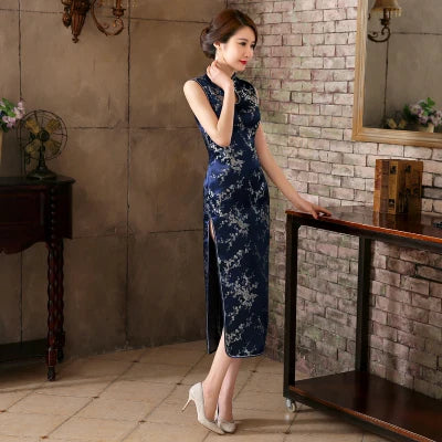 Sexy Women Sleeveless Dress Slim Cheongsam Novelty Vintage Chinese Mandarin Collar Qipao Evening Party Dress Vestidos - Seprincess