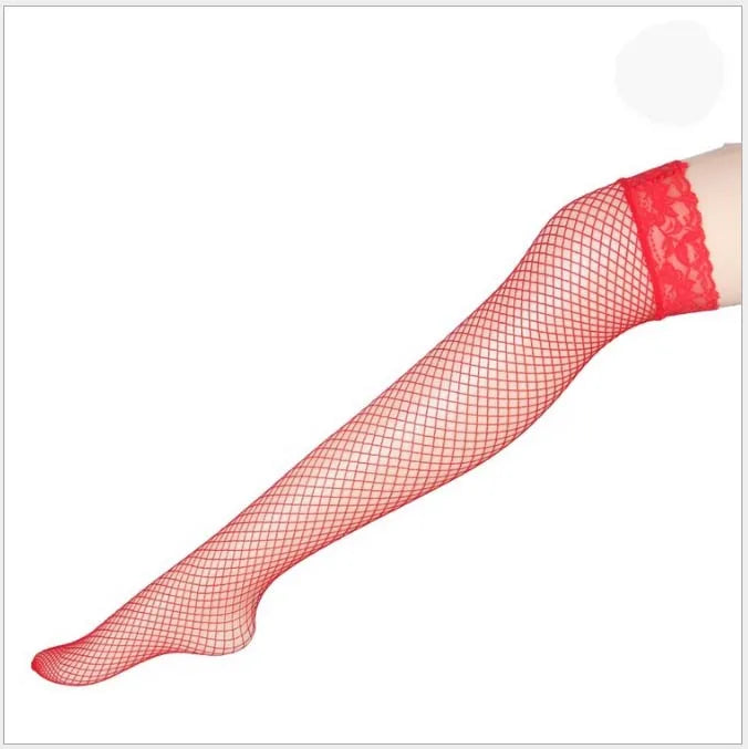 Sexy Black Thigh High Fishnet Stockings With 5 color black white pink red purple Ladies Fancy stockings S02