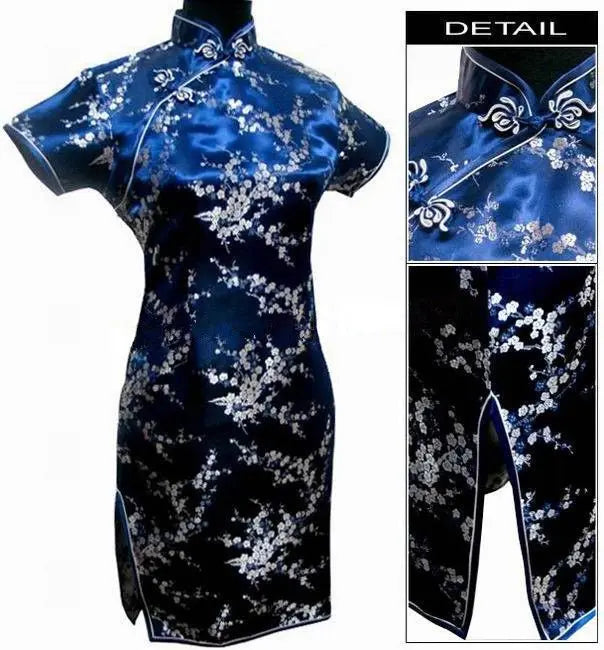 Black Traditional Chinese Dress Mujer Vestido Women's Satin Qipao Mini Cheongsam Flower Size S M L XL XXL XXXL 4XL 5XL 6XL J4039 - Seprincess