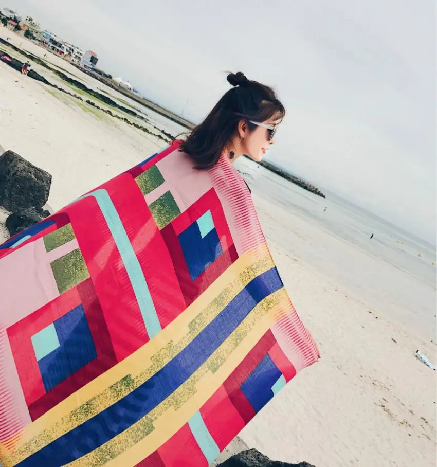 2018 New 90x180cm Twill cotton Pareo Beach Cover-Ups Women Large Beach Dress Bikini Bathing Swimwear Cover Up Sarong Wrap Scarf