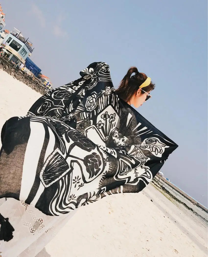 2018 New 90x180cm Twill cotton Pareo Beach Cover-Ups Women Large Beach Dress Bikini Bathing Swimwear Cover Up Sarong Wrap Scarf