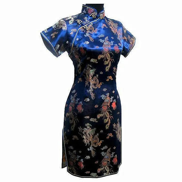 Navy Blue Vintage Chinese Women's Satin Mini Cheongsam Qipao Dress  S M L XL XXL XXXL 4XL 5XL 6XL Mujeres Vestido J4065 - Seprincess