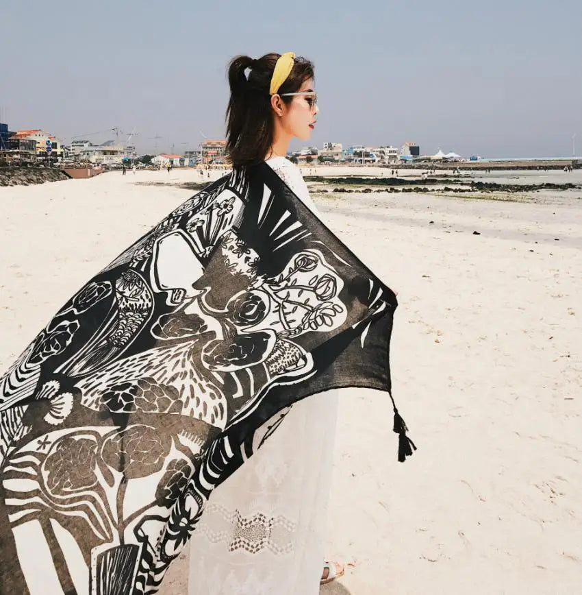 2018 New 90x180cm Twill cotton Pareo Beach Cover-Ups Women Large Beach Dress Bikini Bathing Swimwear Cover Up Sarong Wrap Scarf