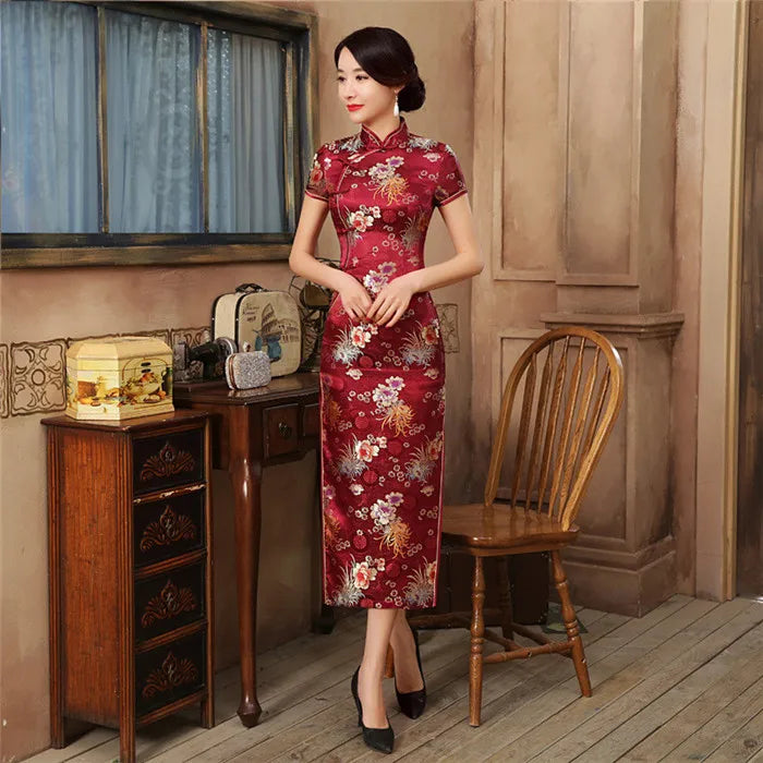 2021 New High Fashion Green Rayon Cheongsam Chinese Classic Women's Qipao Elegant Short Sleeve Novelty Long Dress S-3XL C0136-D - Seprincess