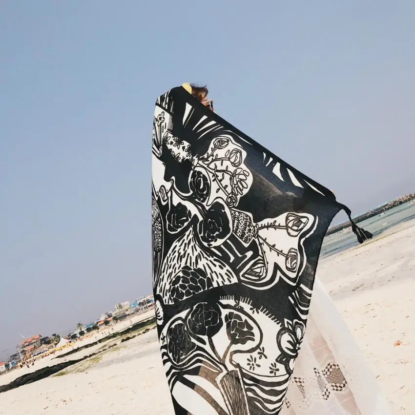 2018 New 90x180cm Twill cotton Pareo Beach Cover-Ups Women Large Beach Dress Bikini Bathing Swimwear Cover Up Sarong Wrap Scarf