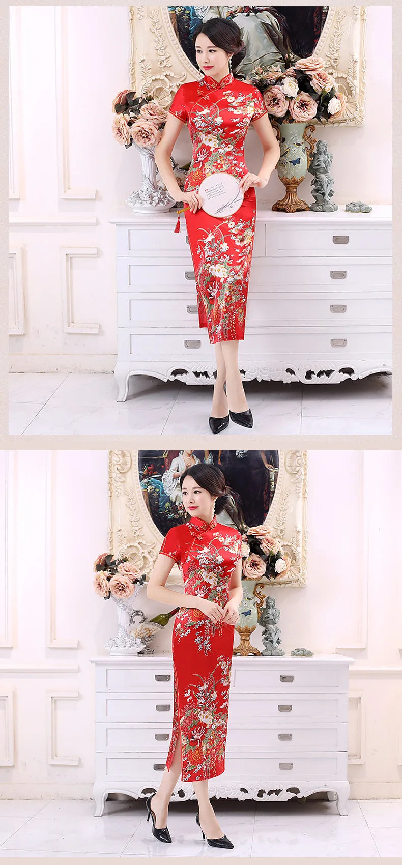 Plus Size 6XL Chinese Women Cheongsam Lady Qipao BLACK Print Flower Long Dress Bride Wedding Dresses Elegant Gown Vestidos - Seprincess