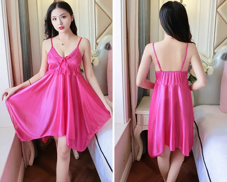 2022 Summer Sexy Lingerie Nightgowns for Women Silk Satin Lace Spaghetti Strap Night Dress Sleepwear Nightdress Nightwear Nighty - Seprincess