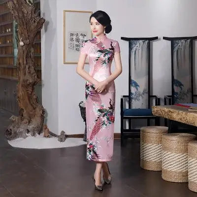 Plus Size 6XL Chinese Women Cheongsam Lady Qipao BLACK Print Flower Long Dress Bride Wedding Dresses Elegant Gown Vestidos - Seprincess