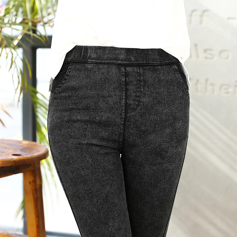 5XL Plus size women  Autumn Winter Pencil Pants Slim Elastic Small Pant Thin Trousers Black Leggings Women Clothing Pencil Pants