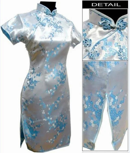 Black Traditional Chinese Dress Mujer Vestido Women's Satin Qipao Mini Cheongsam Flower Size S M L XL XXL XXXL 4XL 5XL 6XL J4039 - Seprincess