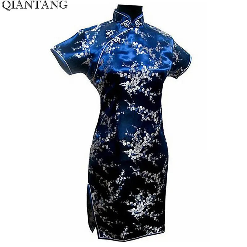 Black Traditional Chinese Dress Mujer Vestido Women's Satin Qipao Mini Cheongsam Flower Size S M L XL XXL XXXL 4XL 5XL 6XL J4039 - Seprincess