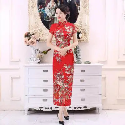 Plus Size 6XL Chinese Women Cheongsam Lady Qipao BLACK Print Flower Long Dress Bride Wedding Dresses Elegant Gown Vestidos