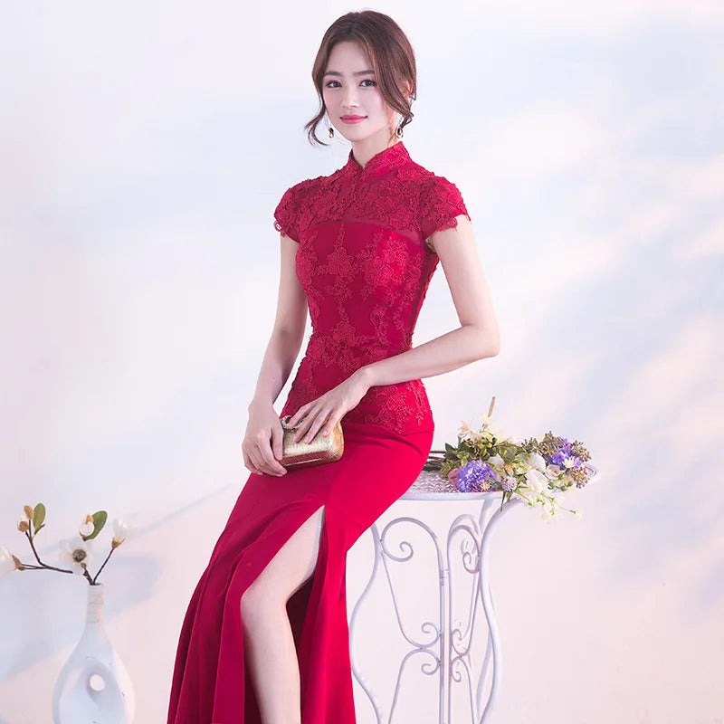 Red Traditional Chinese Wedding Gown Cheongsam Long Qipao Bride Traditions Classic Women Dress Oriental Dresses Size S-3XL - Seprincess