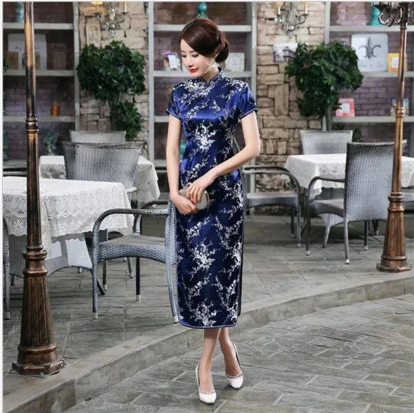 Red Chinese Women Dress Vintage Satin Qipao Sexy Long Slim Cheongsam Hot Sale Flower Dress Size S M XL XXL 3X4XL 5XL 6XL JA13 - Seprincess