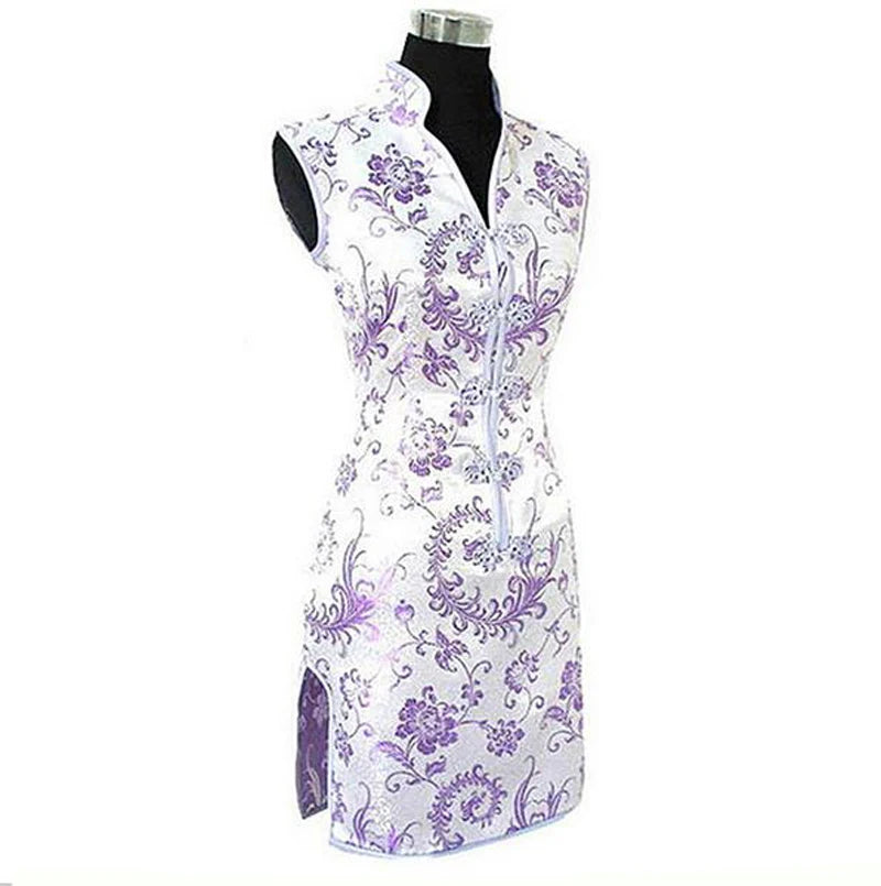 Promotion Purple Traditional Chinese Lady Silk Cheongsam Qipao Prom Club Dress Totem&Flower Size S M L XL XXL XXXL WC173 - Seprincess