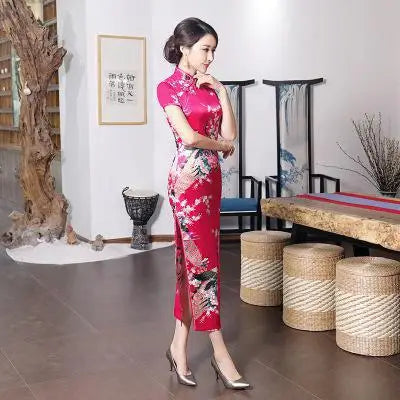 Plus Size 6XL Chinese Women Cheongsam Lady Qipao BLACK Print Flower Long Dress Bride Wedding Dresses Elegant Gown Vestidos