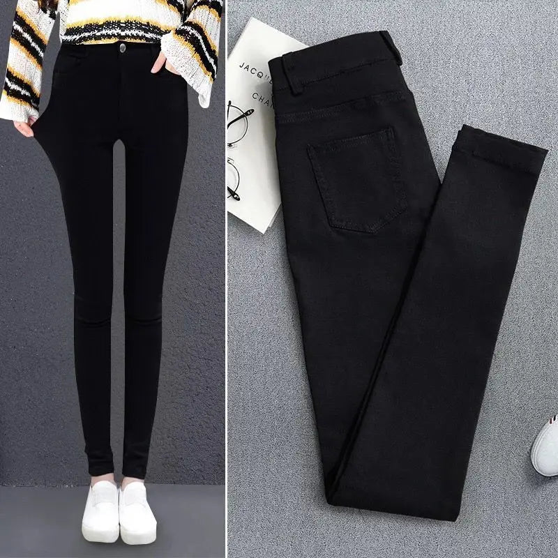 New High Elastic Skinny Pencil Jeans Stretch Black Jeans Spring Vintage High Waist Autumn Denim Spring Pants Jeans