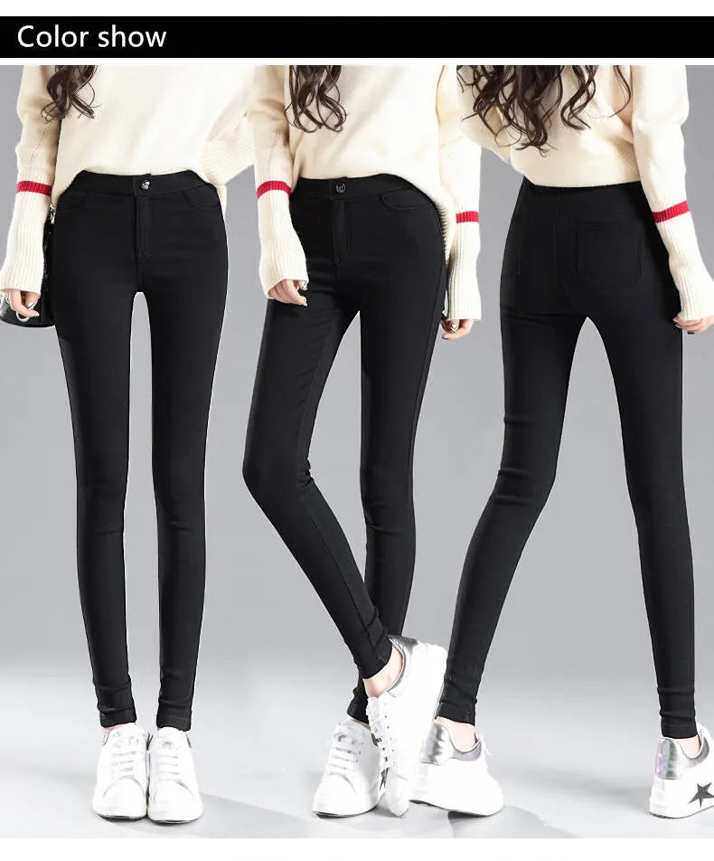 New Arrivals Fashion High Stretchy Women Pencil Jeans Skinny Pants High Wasit Female Slim Lady Pants Plus Size