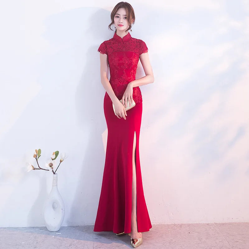 Red Traditional Chinese Wedding Gown Cheongsam Long Qipao Bride Traditions Classic Women Dress Oriental Dresses Size S-3XL - Seprincess