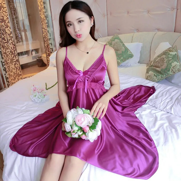 2022 Summer Sexy Lingerie Nightgowns for Women Silk Satin Lace Spaghetti Strap Night Dress Sleepwear Nightdress Nightwear Nighty - Seprincess