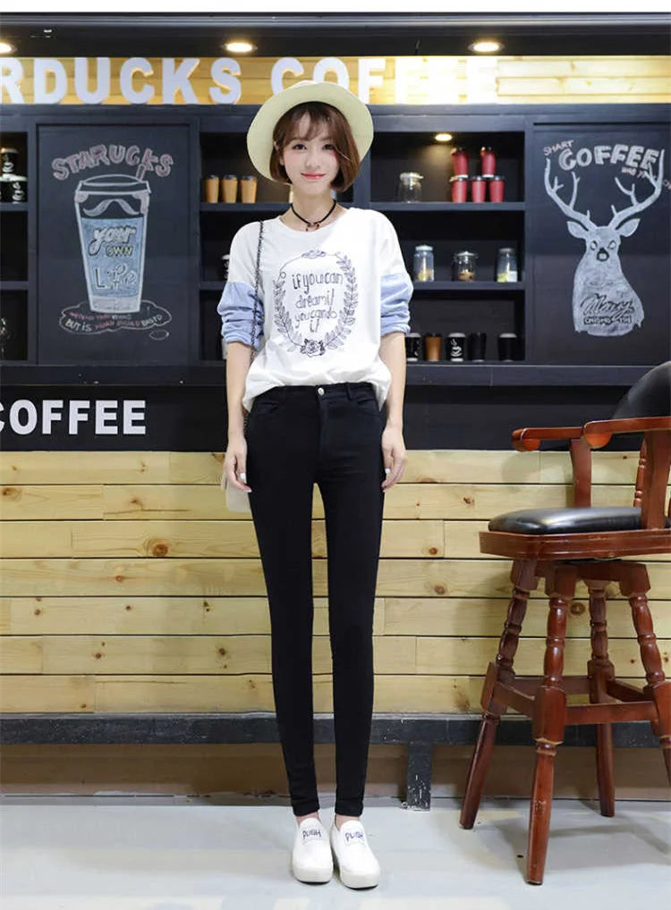 New High Elastic Skinny Pencil Jeans Stretch Black Jeans Spring Vintage High Waist Autumn Denim Spring Pants Jeans