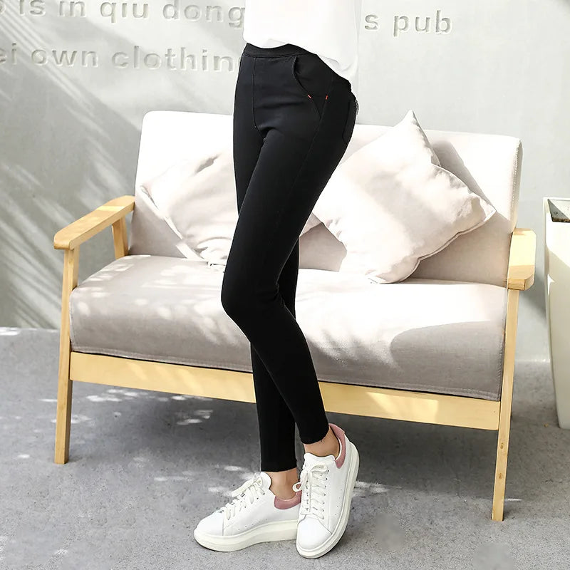 5XL Plus size women  Autumn Winter Pencil Pants Slim Elastic Small Pant Thin Trousers Black Leggings Women Clothing Pencil Pants