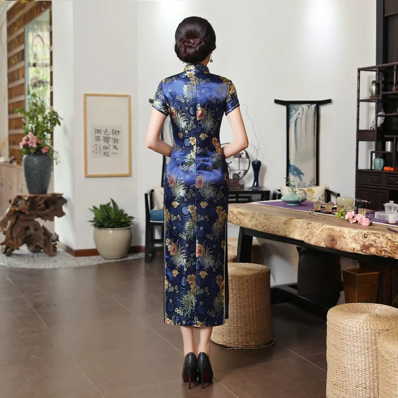 2021 New High Fashion Green Rayon Cheongsam Chinese Classic Women's Qipao Elegant Short Sleeve Novelty Long Dress S-3XL C0136-D - Seprincess