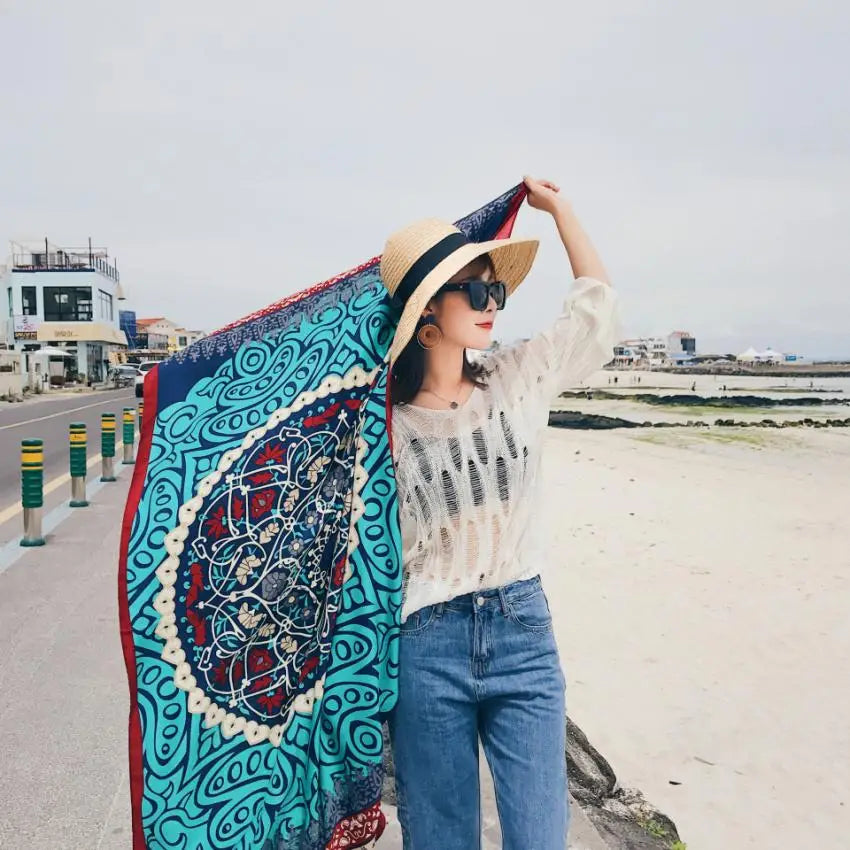 2018 New 90x180cm Twill cotton Pareo Beach Cover-Ups Women Large Beach Dress Bikini Bathing Swimwear Cover Up Sarong Wrap Scarf