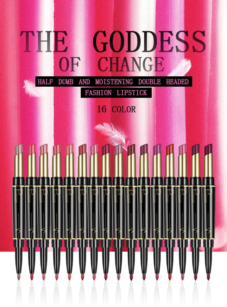 Pudaier 16 Colors Double Ended Lipstick Lip Pencil Combination Waterproof Makeup Long Lasting Beauty Half Matte Lip Stick - Seprincess