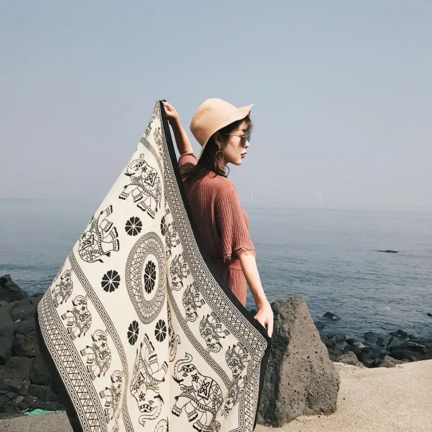 2018 New 90x180cm Twill cotton Pareo Beach Cover-Ups Women Large Beach Dress Bikini Bathing Swimwear Cover Up Sarong Wrap Scarf