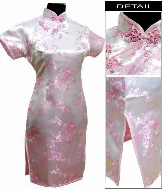 Black Traditional Chinese Dress Mujer Vestido Women's Satin Qipao Mini Cheongsam Flower Size S M L XL XXL XXXL 4XL 5XL 6XL J4039 - Seprincess