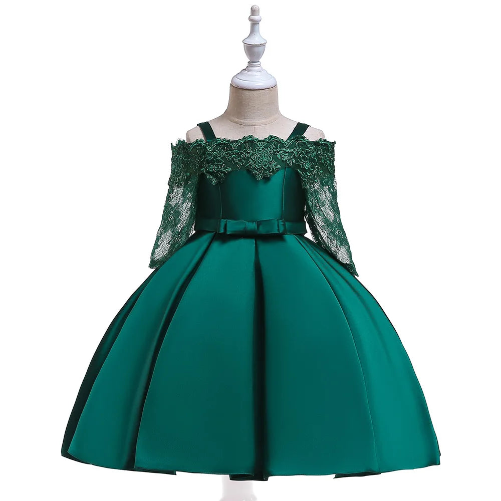 Green Christmas Dress For Girls Children Costume Elegant Kids Princess Party Dresses Lace Half Sleeve Girl Wedding Prom Gown - Seprincess