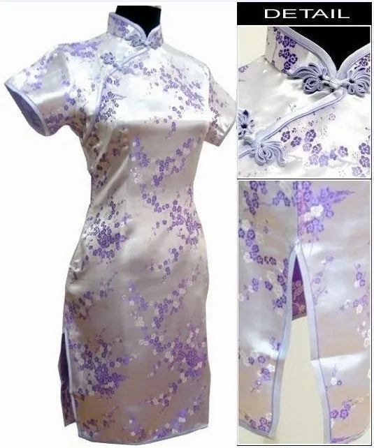 Black Traditional Chinese Dress Mujer Vestido Women's Satin Qipao Mini Cheongsam Flower Size S M L XL XXL XXXL 4XL 5XL 6XL J4039 - Seprincess