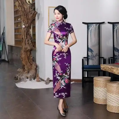 Plus Size 6XL Chinese Women Cheongsam Lady Qipao BLACK Print Flower Long Dress Bride Wedding Dresses Elegant Gown Vestidos