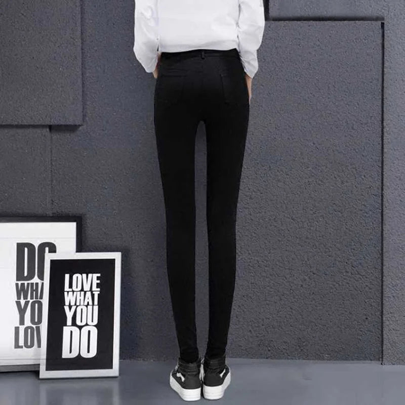 New High Elastic Skinny Pencil Jeans Stretch Black Jeans Spring Vintage High Waist Autumn Denim Spring Pants Jeans