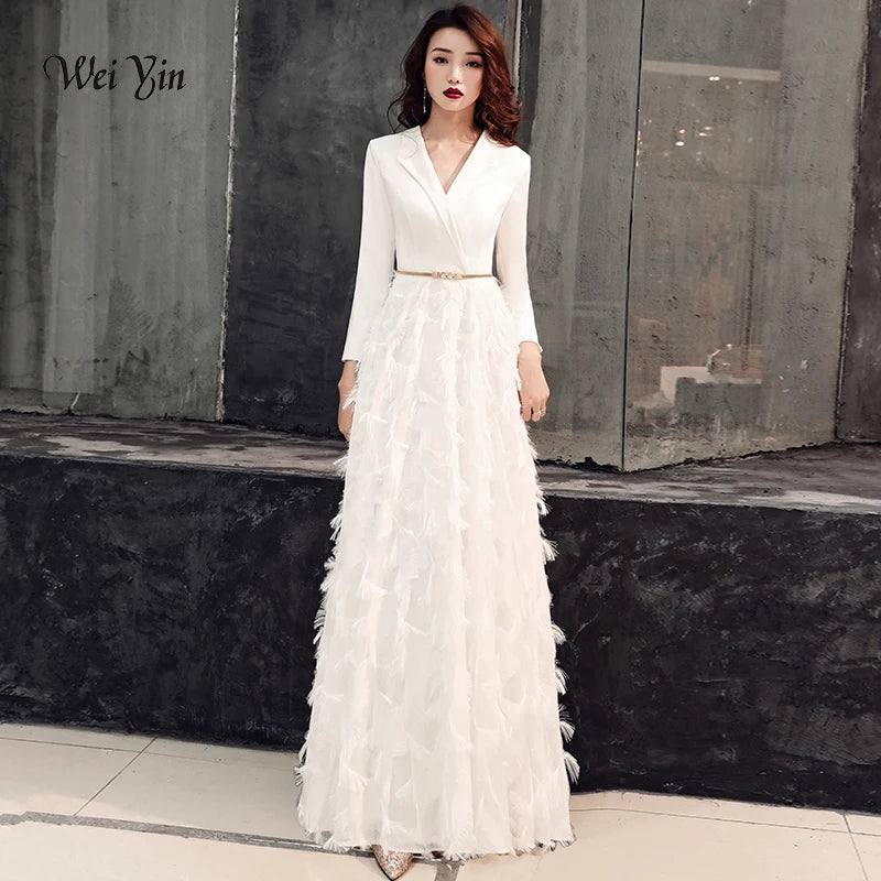 Wei yin 2023 White Evening Dress Elegant Lace Evening Gowns Long Formal Prom Dress Styles Women Prom Party Dresses WY1289 - Seprincess