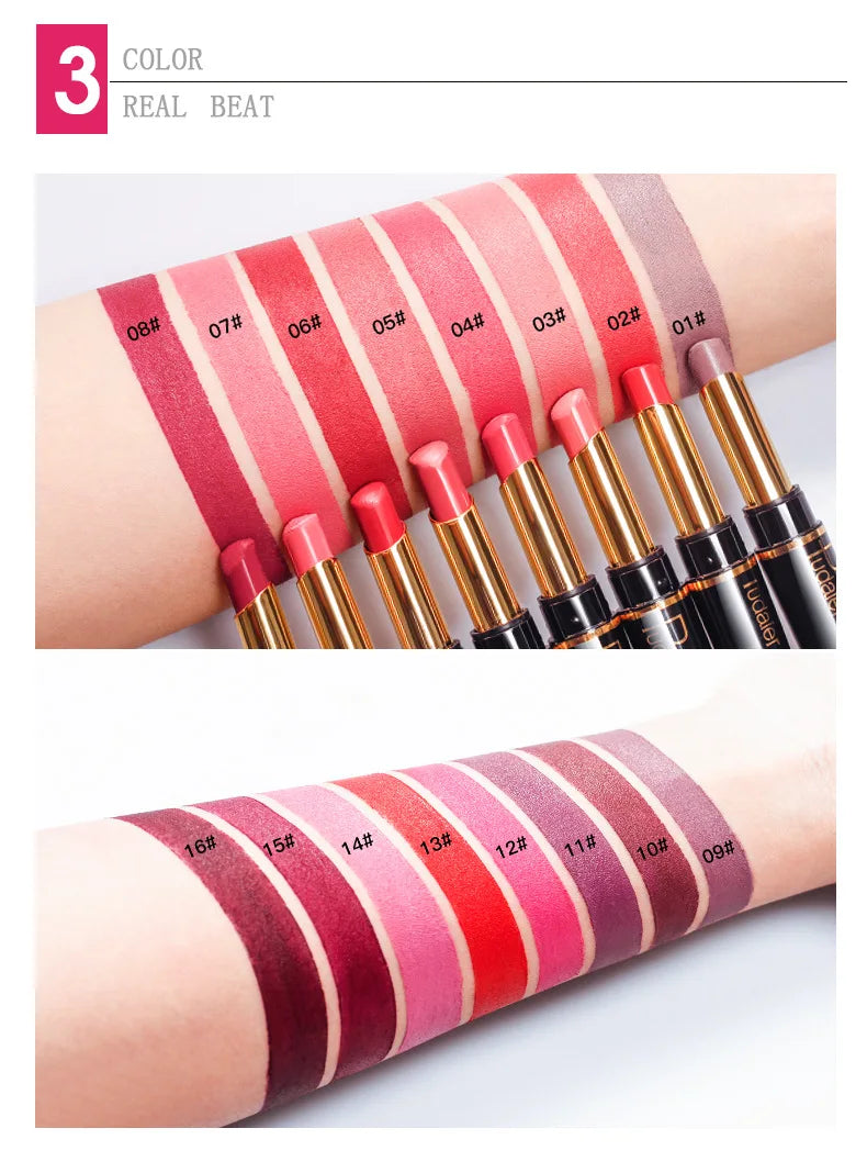 Pudaier 16 Colors Double Ended Lipstick Lip Pencil Combination Waterproof Makeup Long Lasting Beauty Half Matte Lip Stick - Seprincess